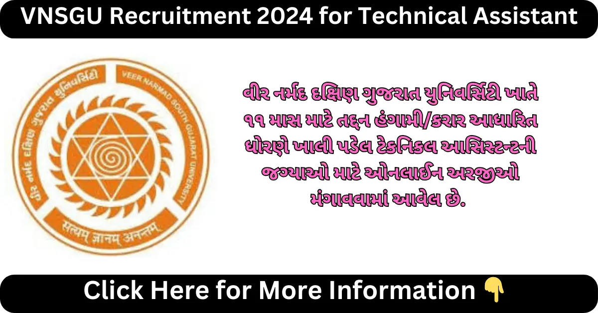 VNSGU Recruitment 2024 for Technical Assistant