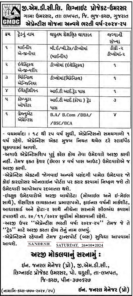 GMDC Apprentice Recruitment 2024