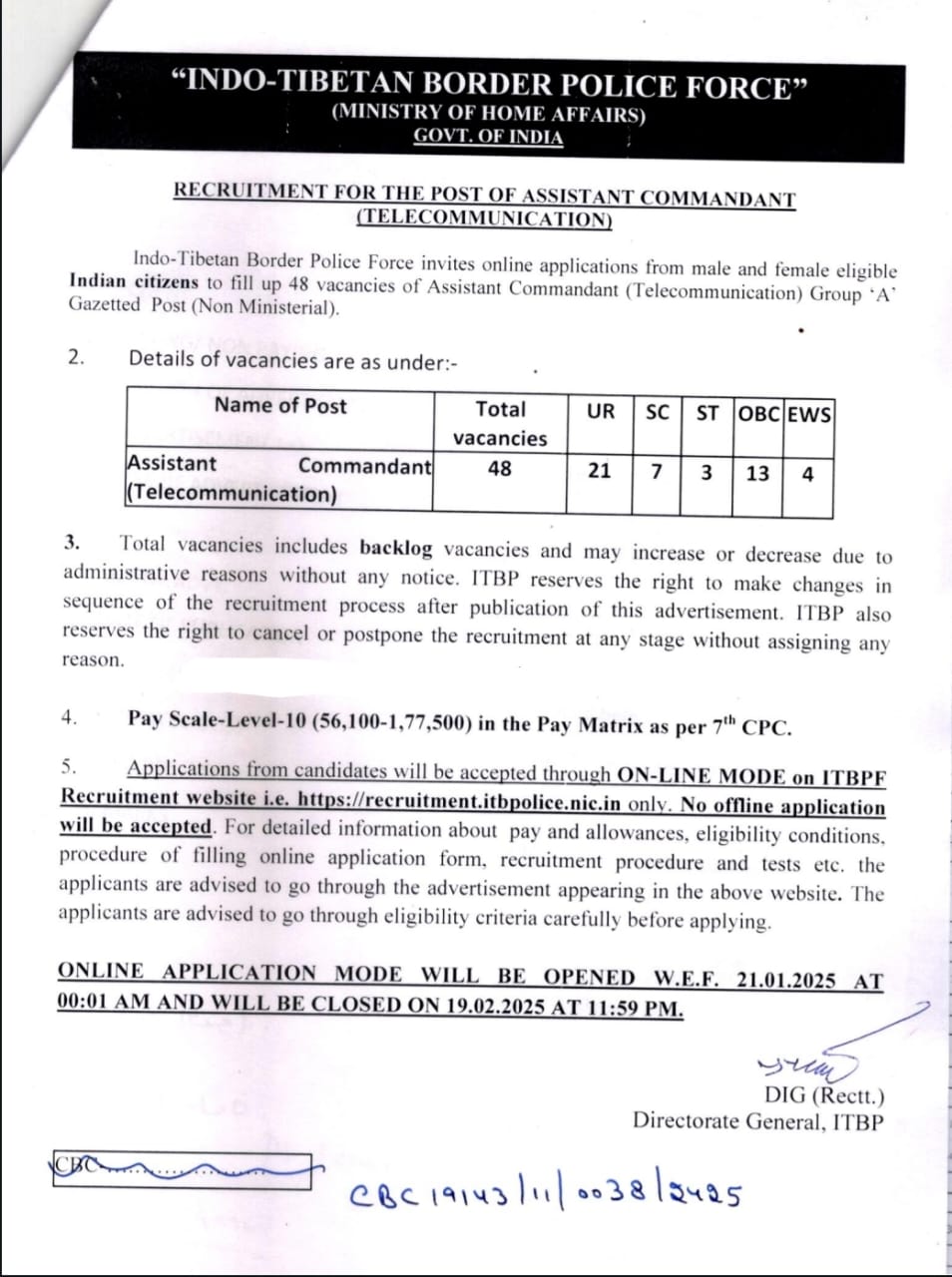 ITBP Assistant Commandant Recruitment 2025